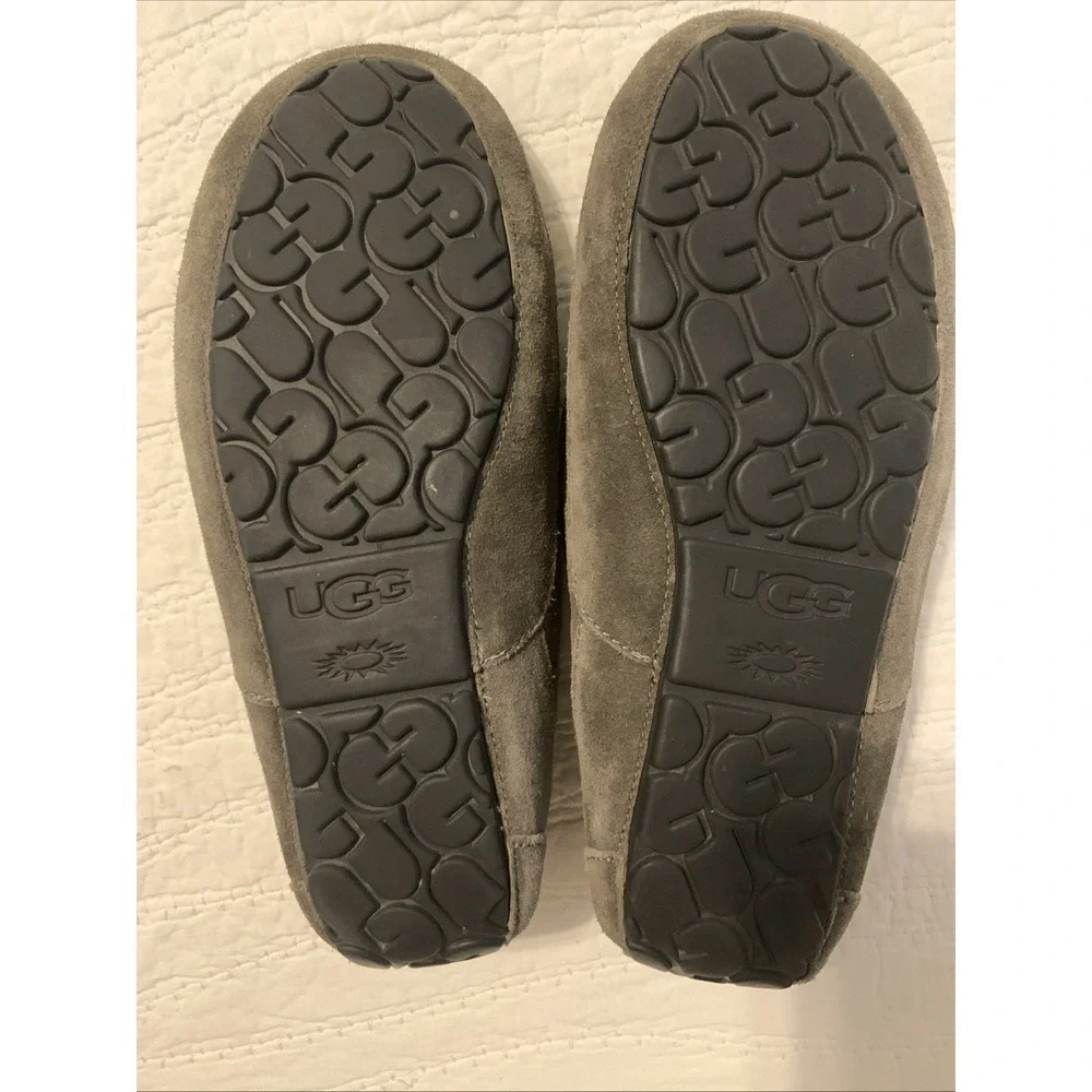 NIB UGG Mens Ascot Slippers Wool Hard Bottom Moccasin Shoes Charcoal Gray Size 9